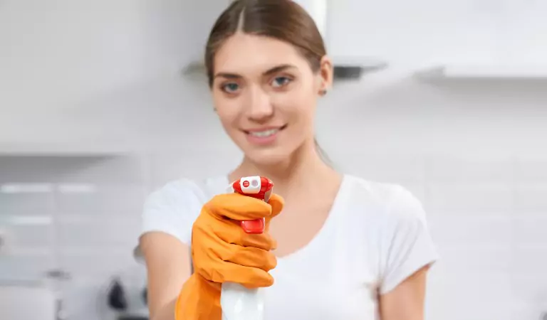 woman with a cleaning spray