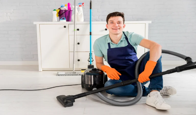 Man cleaning his home